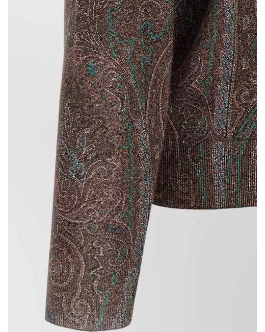 Etro Brown Paisley Crew Neck Sweater Long Sleeves for men