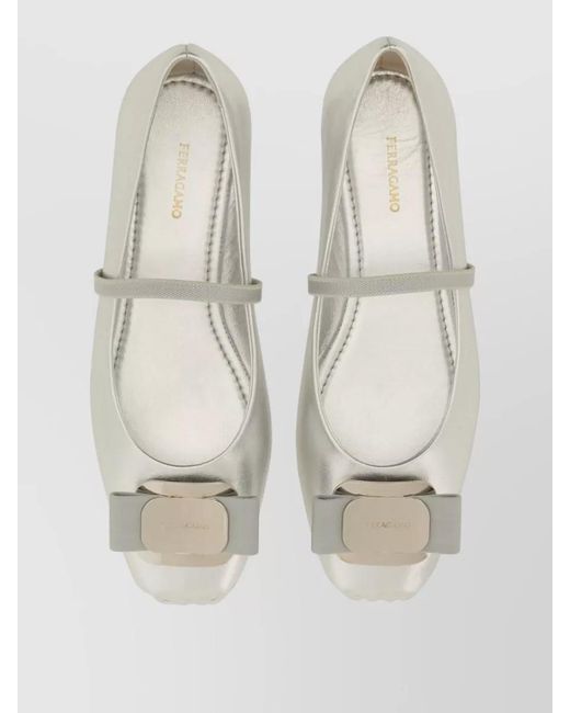 Ferragamo Gray Dancer Ballerina Shoes Round Toe Bow