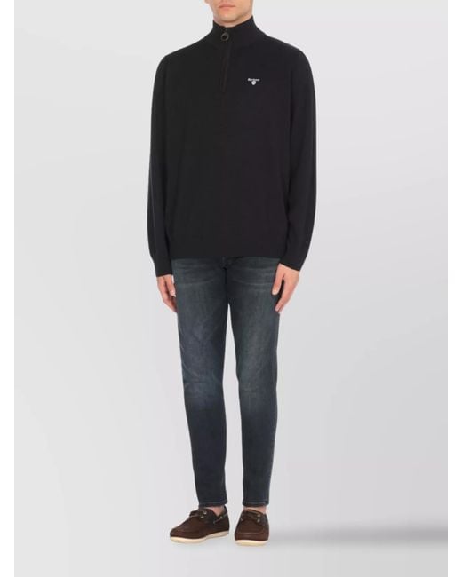 Barbour Blue Zip Crewneck Sweater Ribbed Trims for men