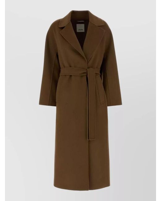 Max Mara Brown Wool Penelope Coat Belted Waist Long