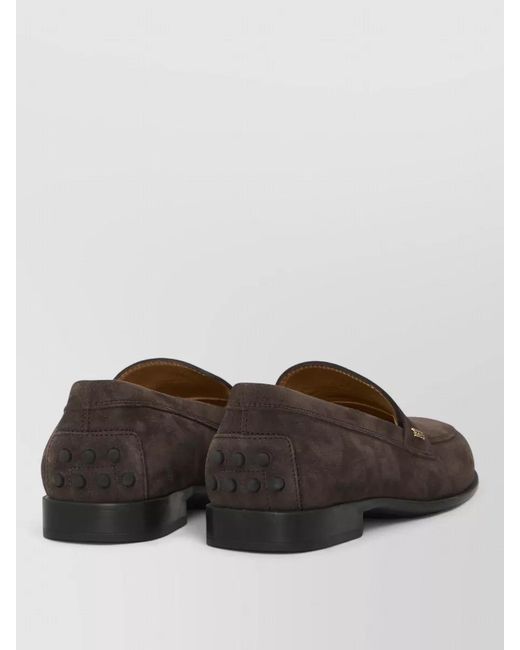 Tod's Brown Suede Loafers Casual Style Rubber Sole
