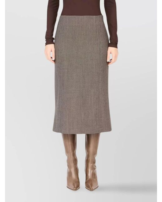 MM6 by Maison Margiela Brown Wool Patterned Midi Pencil Skirt