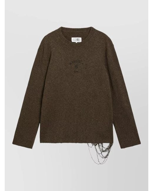 MM6 by Maison Margiela Green Chain Detail Crew Neck Knit Sweater for men