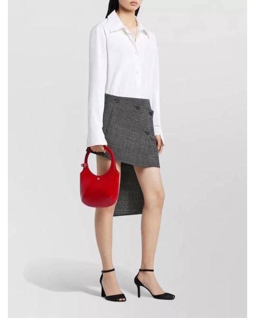 Courreges Red Shoulder Bag Buckle Detail Circular Handle