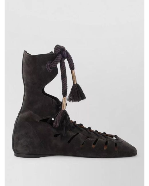 Isabel Marant Black Lace Up Shoes Suede Cut Out Tassels