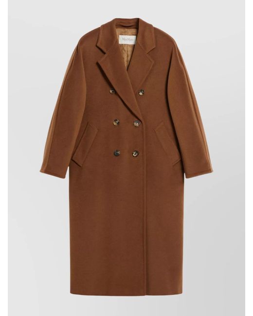 Max Mara Brown Long Double-Breasted Coats Notched Lapels