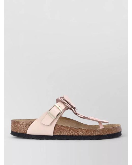 Birkenstock Pink Leather Thong Sandals Floral Appliqués Lightweight Sole