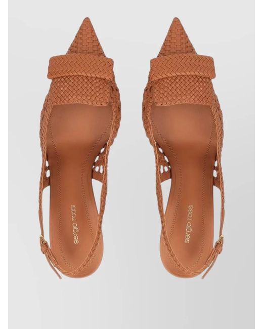 Sergio Rossi Brown Leather Slingback Pumps Pointed Toe Braid