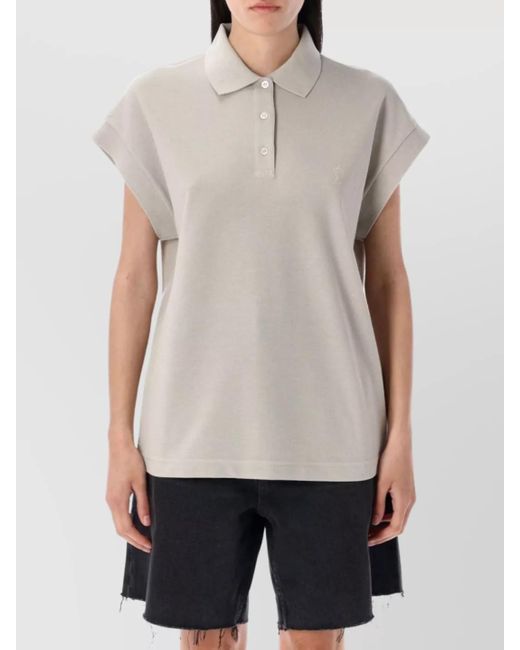 Saint Laurent White Cassandra Cap Sleeve Polo Top