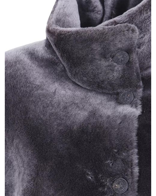 Giorgio Armani Blue Shearling Long Trench Coat
