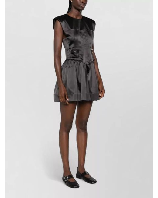 Ganni Black Satin Mini Dress Corset Bodice Cargo Pockets