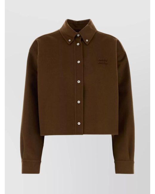 Miu Miu Brown Cropped Long Sleeve Wool Blend Shirt