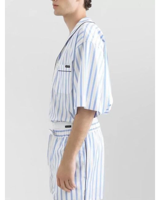 Dolce & Gabbana Blue Striped Short Sleeve Shirt Relaxed Cut for men