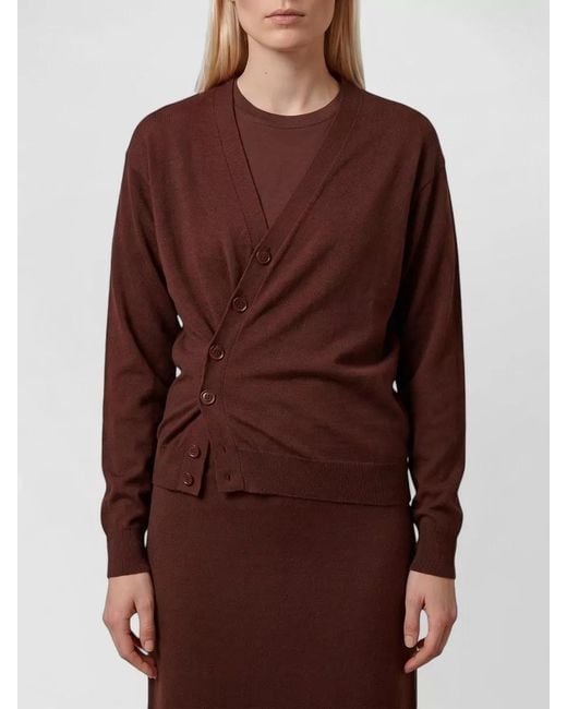 Lemaire Red Ribbed Relaxed Asymmetric Wool Cardigan