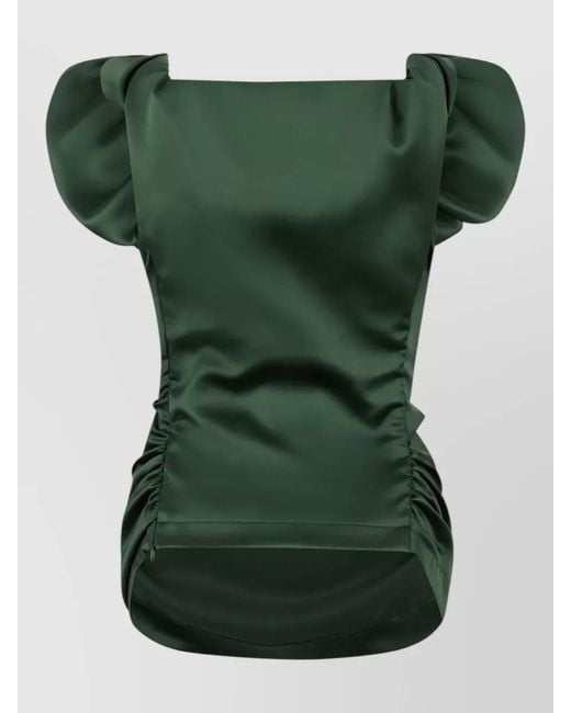Vivienne Westwood Green Sleeveless Satin Top Puff Sleeves