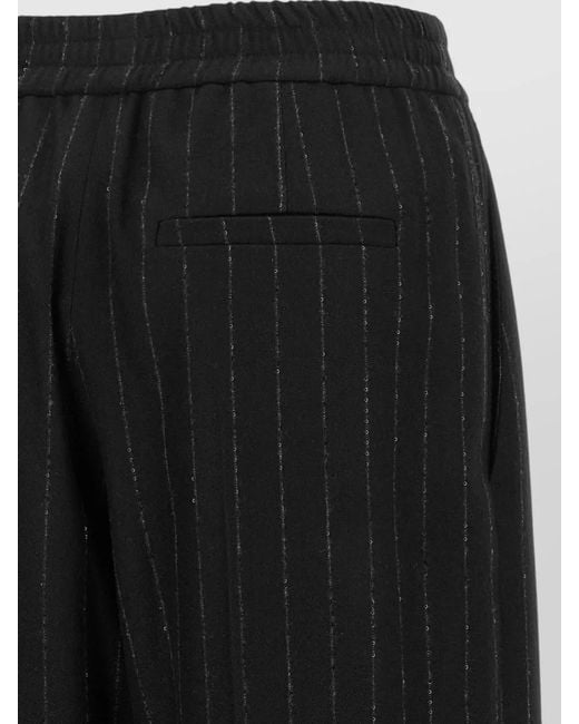 Brunello Cucinelli Black Sequin Pinstripe Wide Leg Wool Cashmere Pants