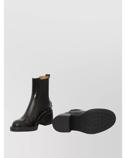 Tod's Black Leather Ankle Lace Up Boots Block Heel