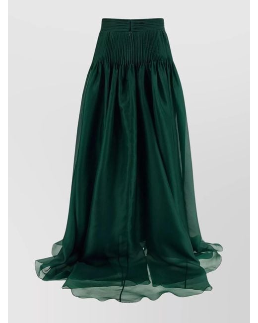 Carolina Herrera Green Silk Pleated Skirt