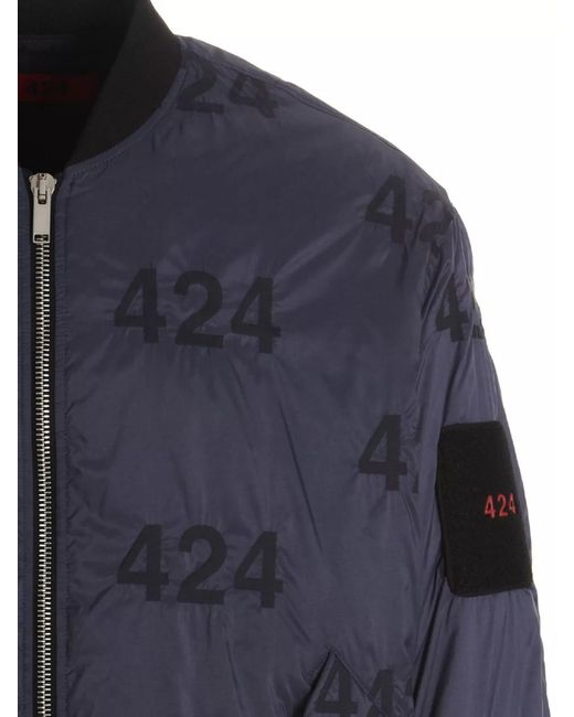 424 Blue Reversible Logo Bomber Jacket for men