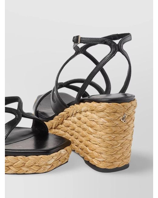 Jimmy Choo Metallic Ayla 85 Nappa Leather And Raffia Wedge Sandals