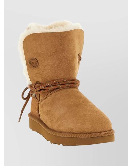 Ugg Brown Ankle Boot With Lace Detail And Rubber Sole