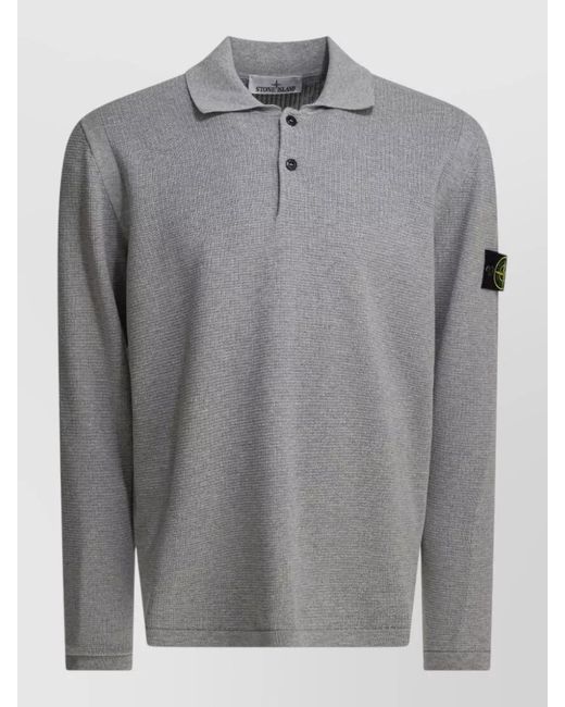 Stone Island Gray Cotton Long-Sleeve Polo Shirt for men