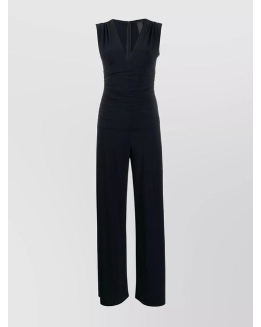 Norma Kamali Blue Sleeveless V-Neck Jumpsuit Cinched Waist
