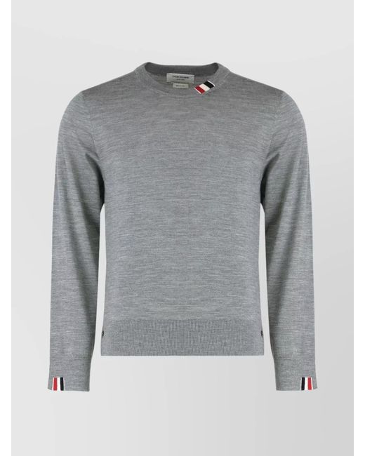Thom Browne Gray Virgin Wool Ribbed Crew Neck Sweater for men