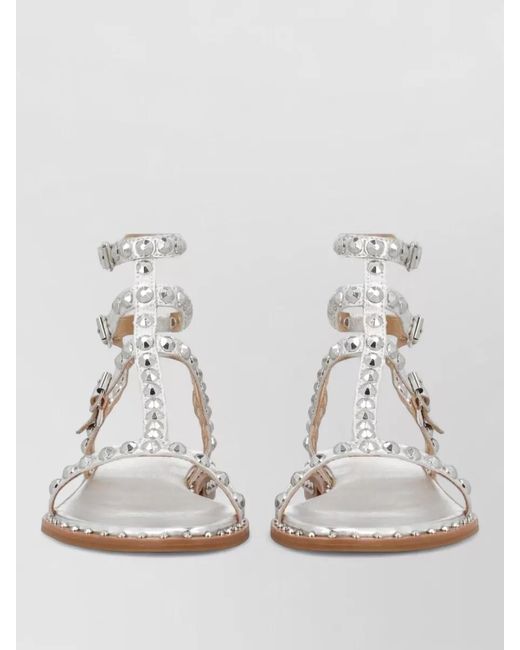Ash Natural Studded Flat Sandals Open Toe Ankle Strap