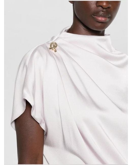 Fabiana Filippi Natural Satin Draped Knot-Detail Short-Sleeve Midi Dress