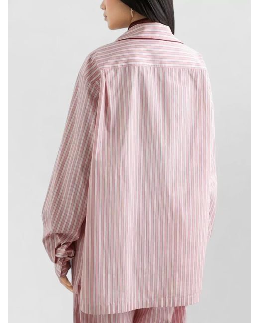 Dolce & Gabbana Pink Striped Silk Nylon Top Chest Pocket Long Sleeves