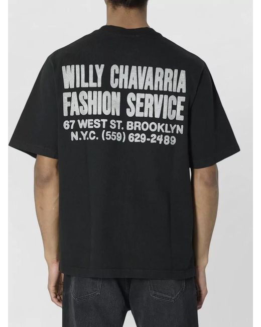 Willy Chavarria Black Cotton T Shirt Distressed Relaxed Fit for men