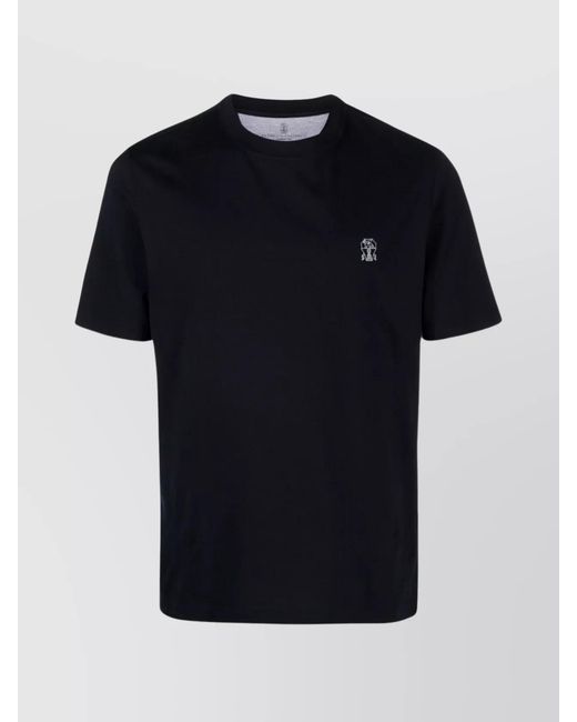 Brunello Cucinelli Black Cotton Logo Print Crew Neck T-Shirt for men
