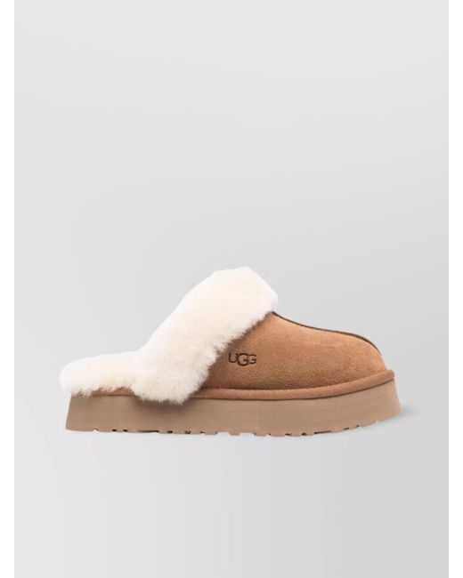 Ugg Brown Round Toe Sheepskin Suede Slippers