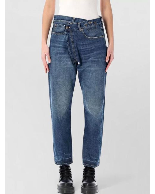 R13 Blue High Rise Crossover Straight Leg Denim Trousers