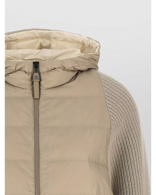 Brunello Cucinelli Natural Shiny Zipper Pull Quilted Down Jacket
