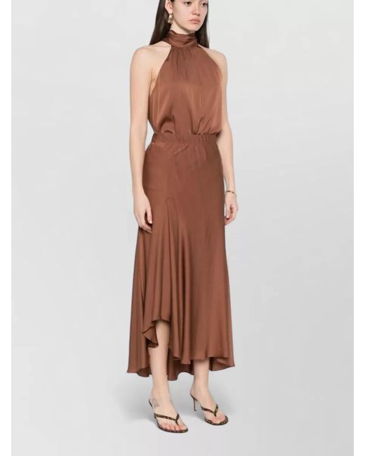 Silk95five Brown Sirene Skirt Set Asymmetric Halter Draped