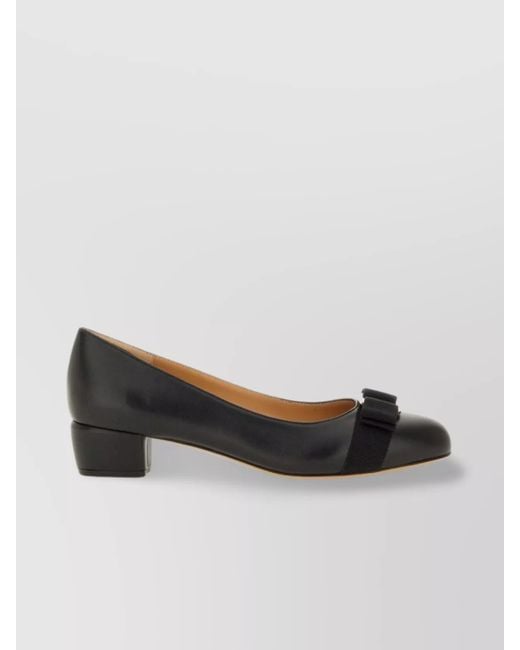Ferragamo Black Leather Vara Ballerina Flats