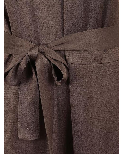 Peserico Brown Fluid Satin Jumpsuit Sleeveless Belted Wide Leg
