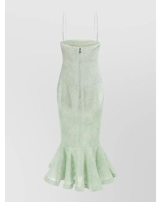 ROTATE BIRGER CHRISTENSEN Green Floral Mesh Midi Dress Flared Hem