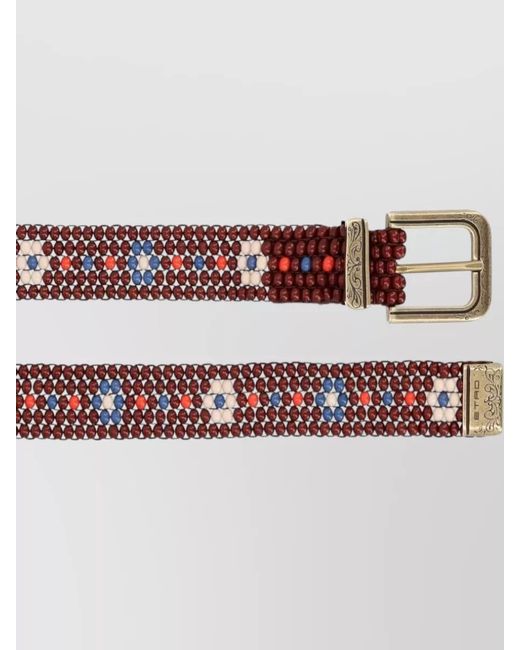Etro White Beaded Belt Featuring Engraved Detail