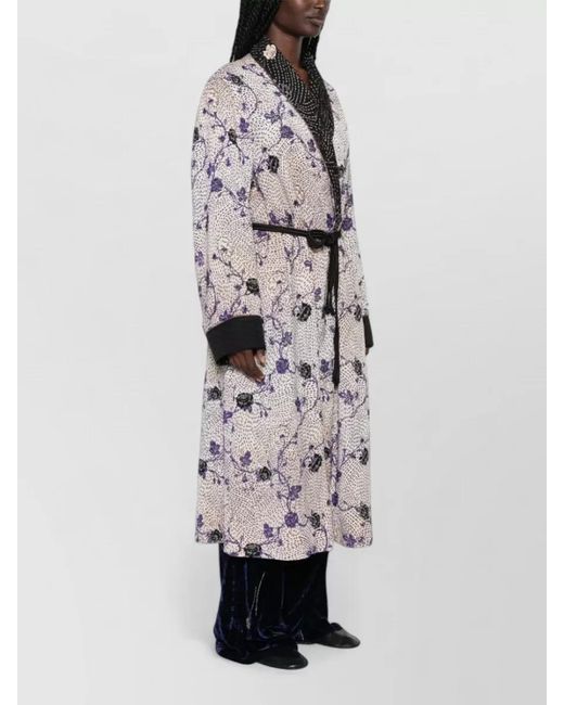 Forte_forte Gray Cherry Blossom Long Robe Shawl Lapels