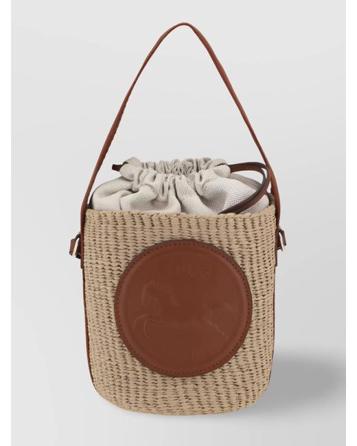 Small Horse Medal Raffia Bucket Bag