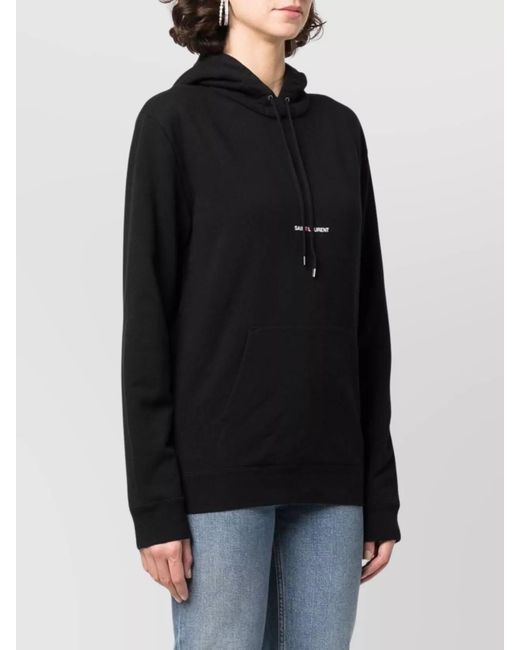 Saint Laurent Black Cotton Logo-Print Hoodie