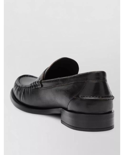 Prada Black Leather Loafers Round Toe Rubber Sole