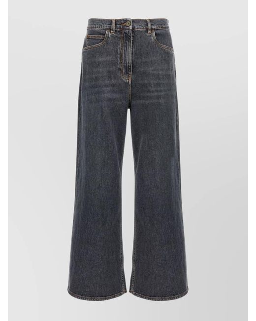Etro Blue Jacquard Wide-Leg Jeans