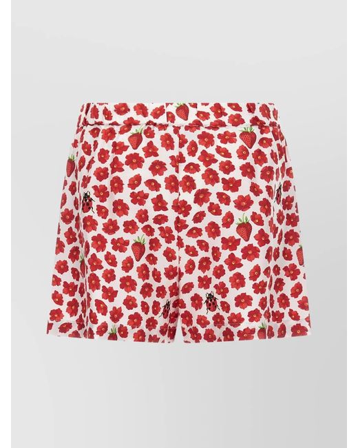 Versace Red Silk Strawberry Garden Knee-Length Shorts