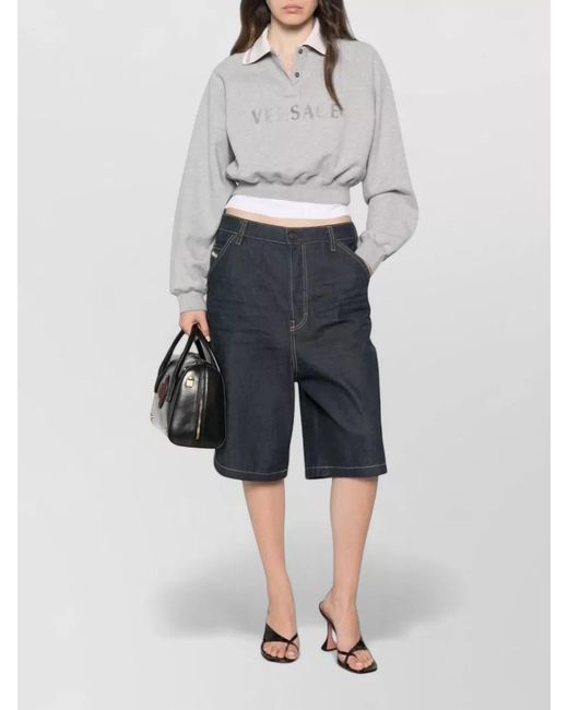 Versace White Cropped Crewneck Top Contrast Collar Hem
