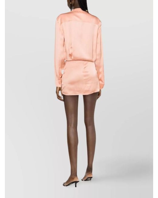 Off-White c/o Virgil Abloh Pink Twist-Detail Satin Shirt Minidress