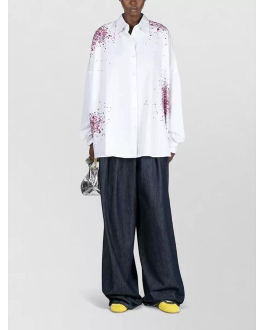 Dries Van Noten White Casia Cotton Shirt Printed Detail